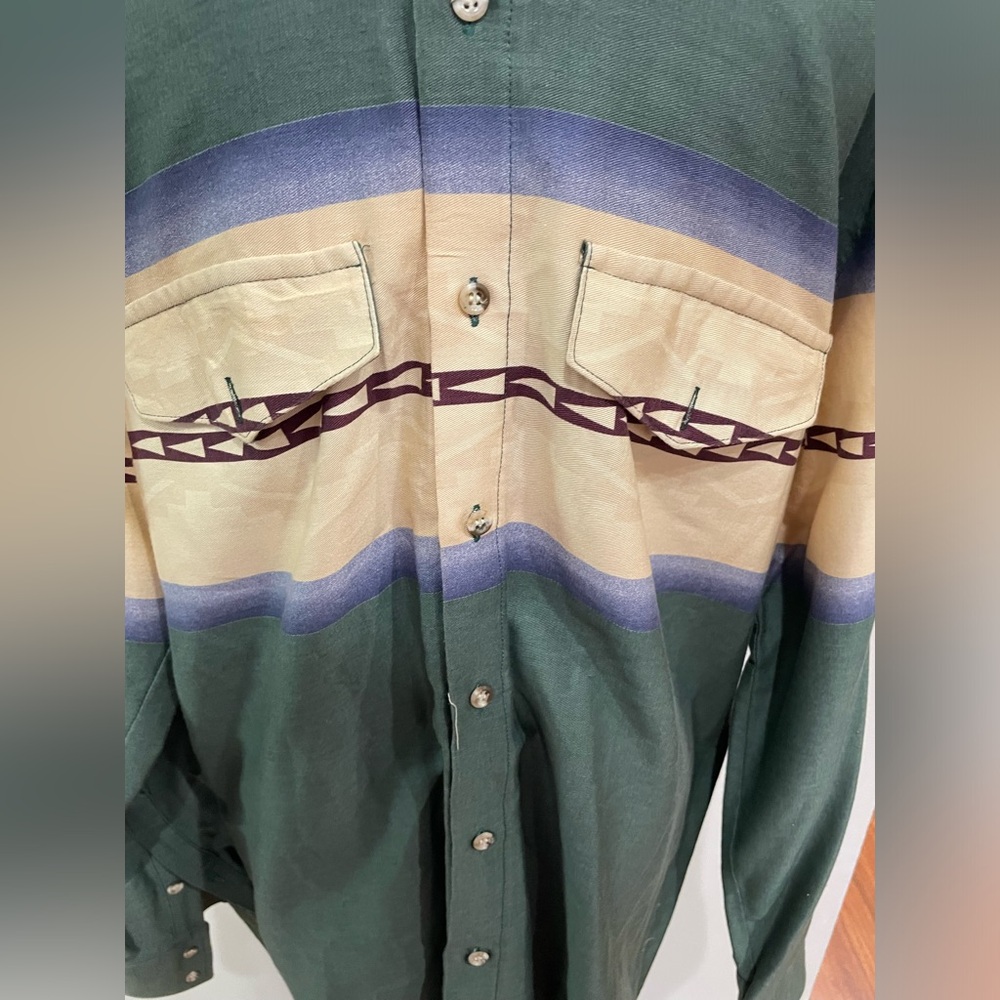 Vintage Roper Aztec Design Green Dress Shirt Long Sleeve Size Medium Men’s - Picture 2 of 16